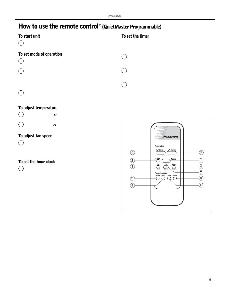 How to use the remote control, Quietmaster programmable) | Friedrich KS15 User Manual | Page 5 / 56