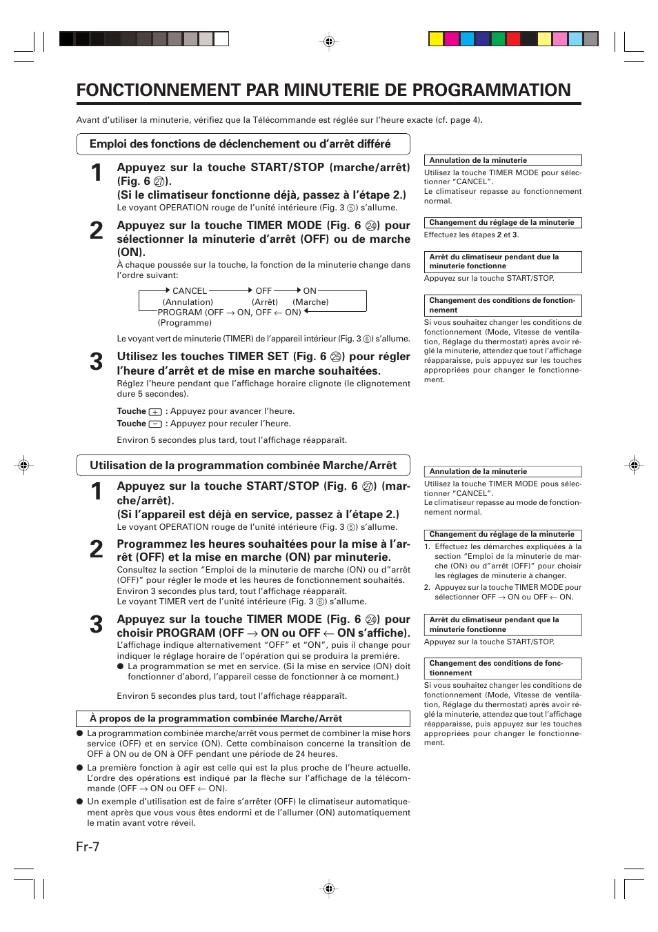 Fonctionnement par minuterie de programmation, Fr-7 | Friedrich MW24Y3F User Manual | Page 22 / 46