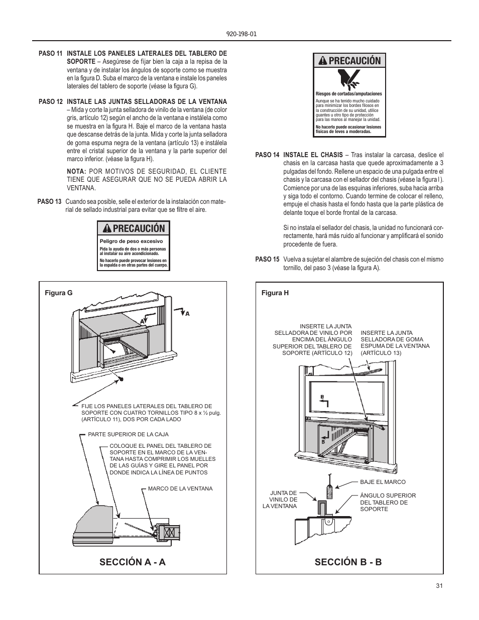 Precaución, Sección a - a, Sección b - b | Friedrich KM18 User Manual | Page 31 / 56