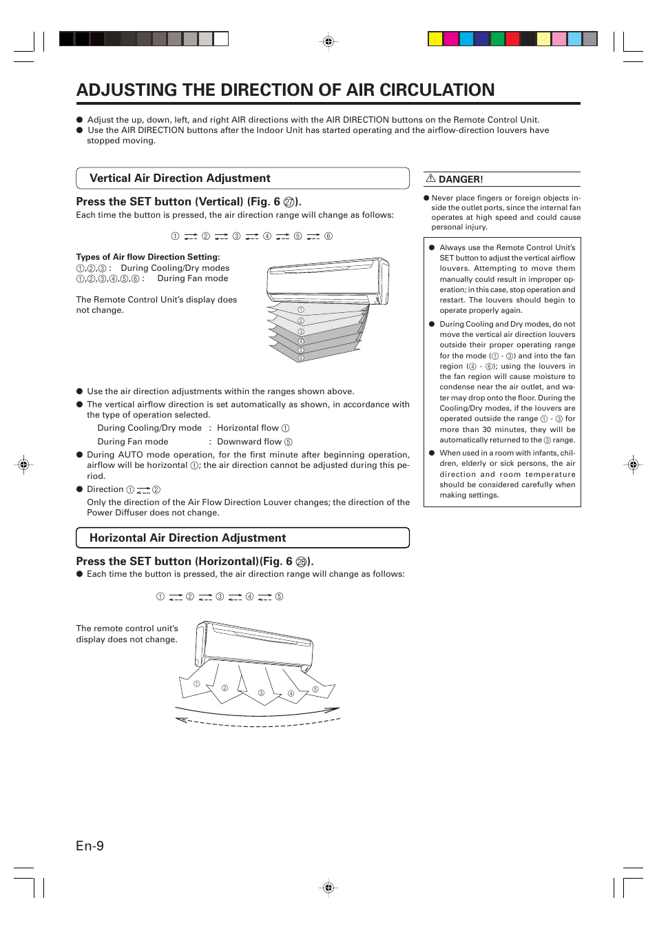 Adjusting the direction of air circulation, En-9 | Friedrich MW24C3G User Manual | Page 10 / 18