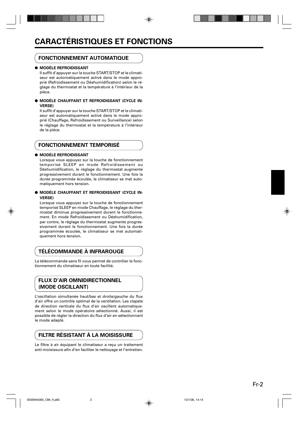 Caractéristiques et fonctions, Fr-2 | Friedrich 9359944065 User Manual | Page 21 / 56