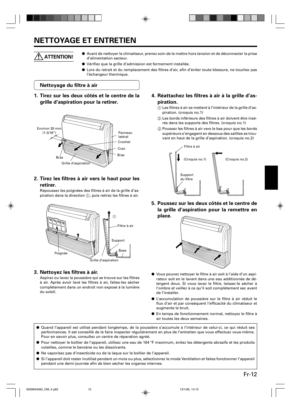 Nettoyage et entretien, Fr-12 | Friedrich 9359944065 User Manual | Page 31 / 56