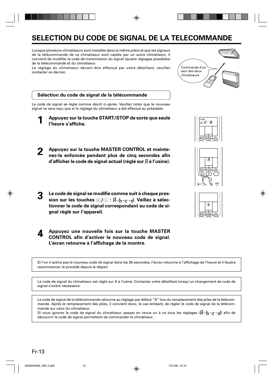 Selection du code de signal de la telecommande | Friedrich 9359944065 User Manual | Page 32 / 56