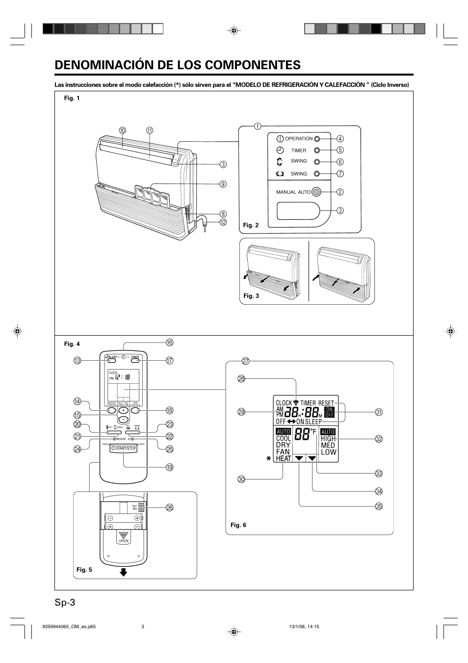 Denominación de los componentes, Sp-3 | Friedrich 9359944065 User Manual | Page 40 / 56