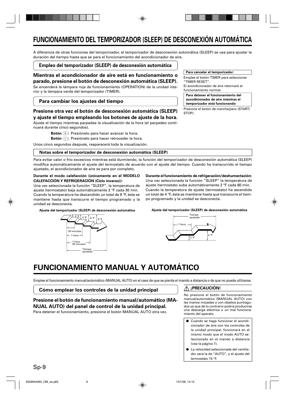 Funcionamiento manual y automático, Sp-9 | Friedrich 9359944065 User Manual | Page 46 / 56