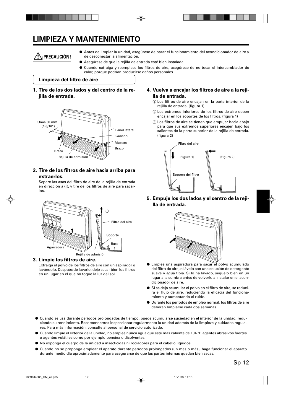 Limpieza y mantenimiento, Sp-12 | Friedrich 9359944065 User Manual | Page 49 / 56