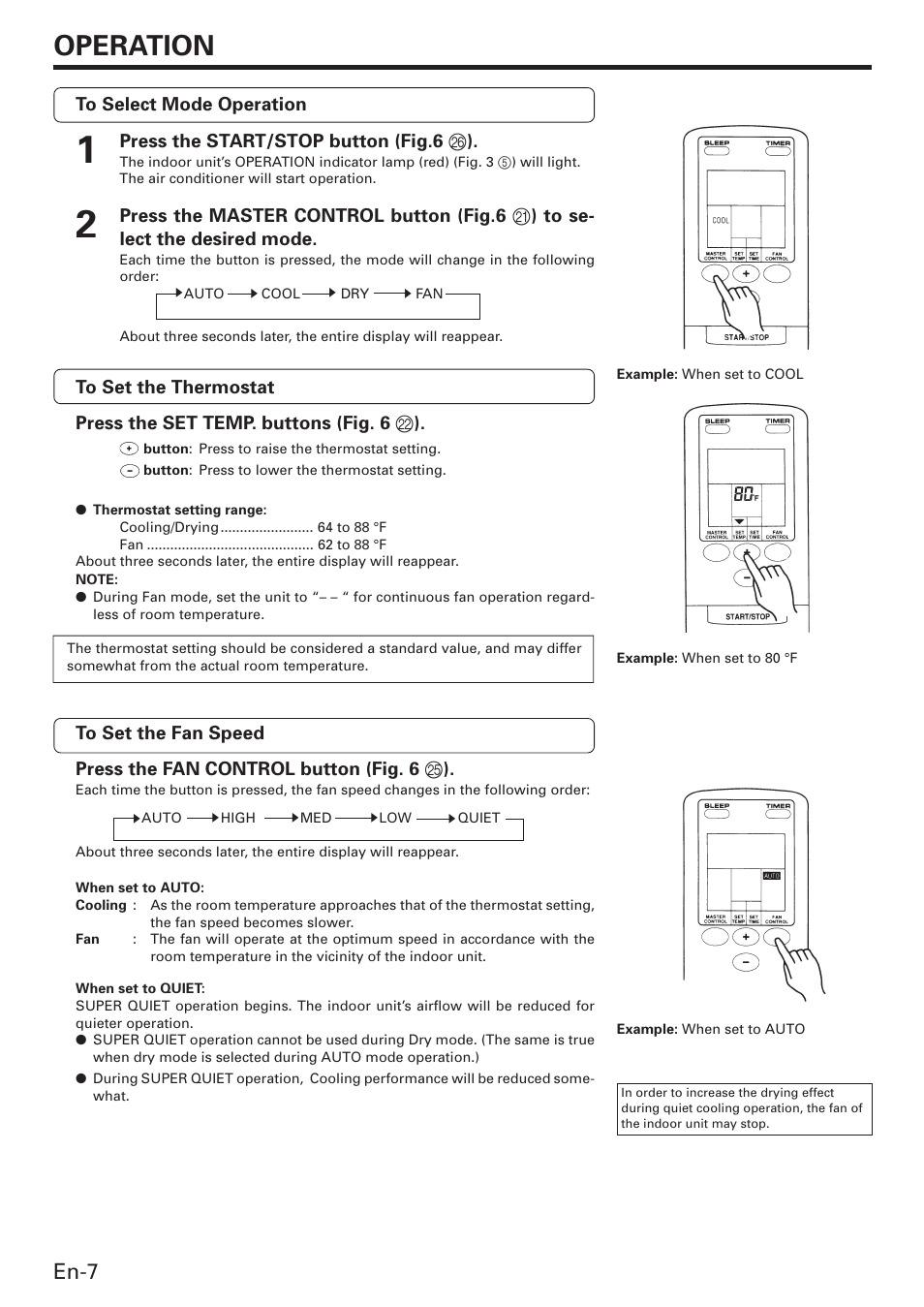 Operation, En-7, Press the start/stop button (fig.6 p ) | Friedrich MW12C3E User Manual | Page 10 / 62