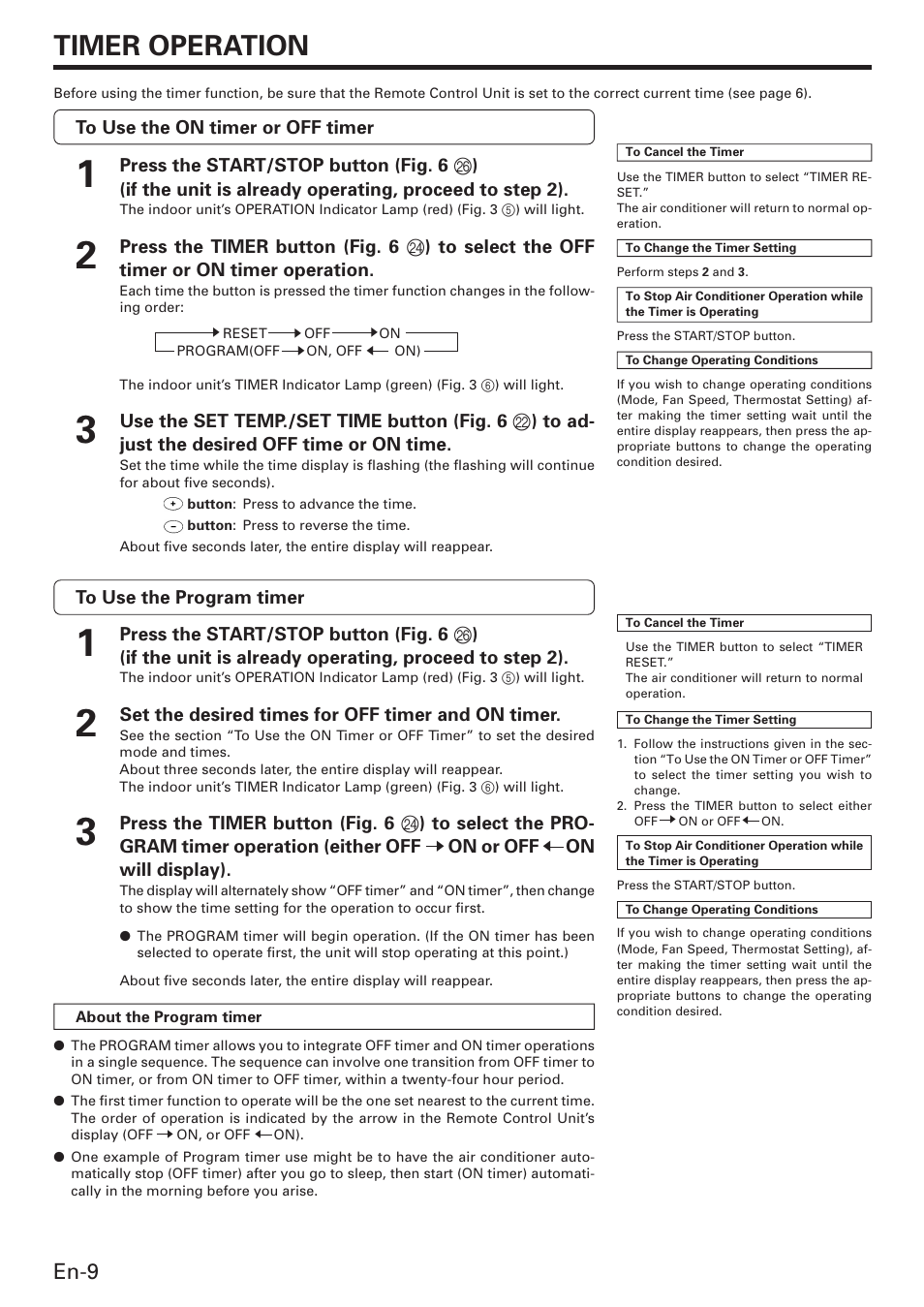 Timer operation, En-9 | Friedrich MW12C3E User Manual | Page 12 / 62