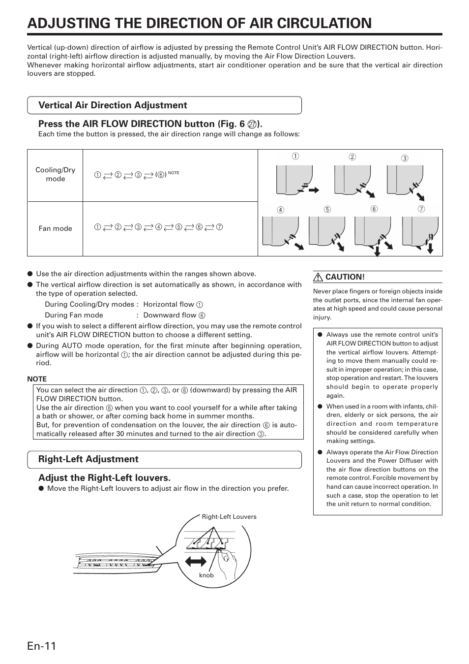 Adjusting the direction of air circulation, En-11 | Friedrich MW12C3E User Manual | Page 14 / 62
