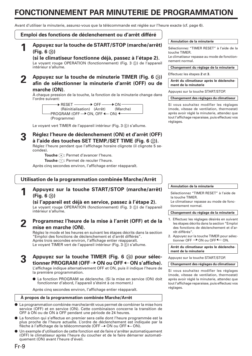 Fonctionnement par minuterie de programmation, Fr-9 | Friedrich MW12C3E User Manual | Page 30 / 62