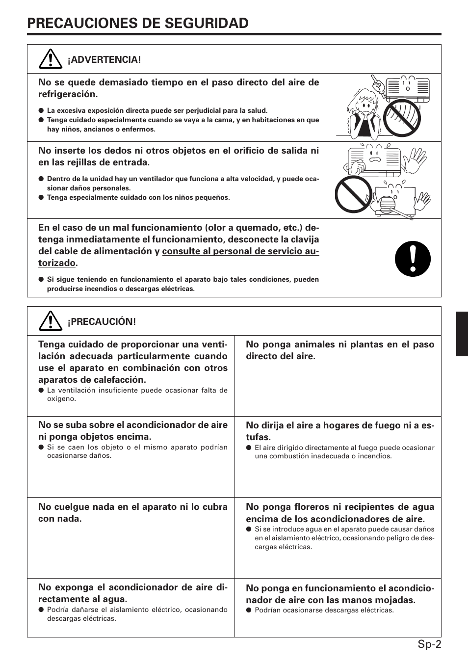 Precauciones de seguridad, Sp-2 | Friedrich MW12C3E User Manual | Page 41 / 62