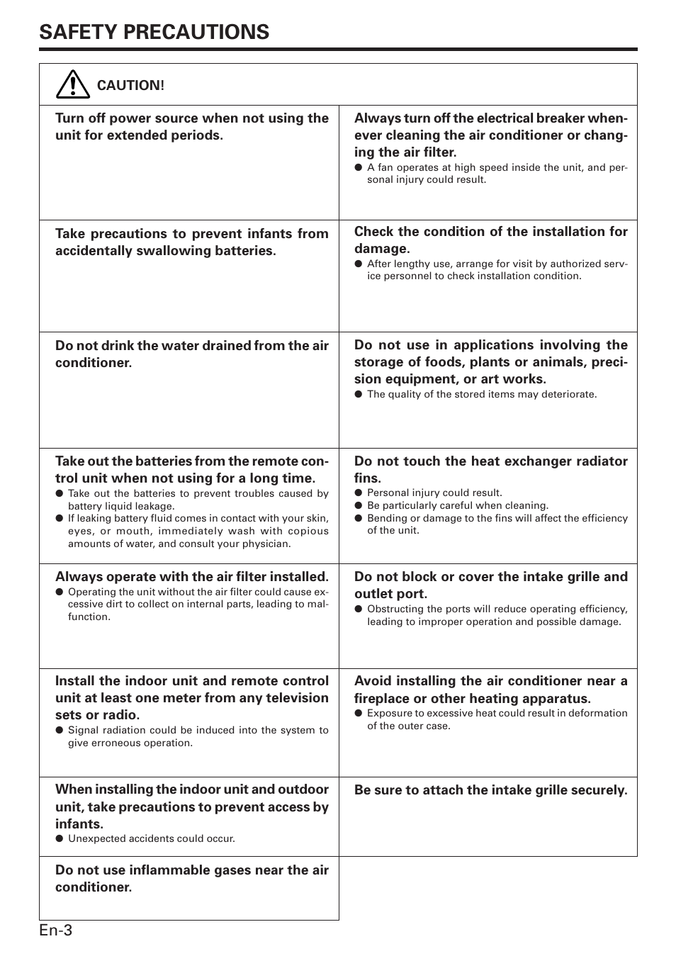 Safety precautions, En-3 | Friedrich MW12C3E User Manual | Page 6 / 62