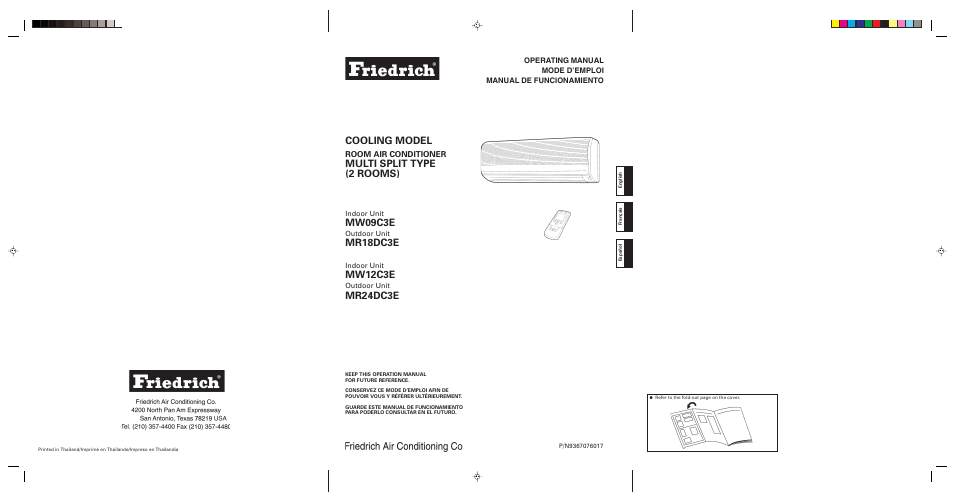 Cooling model, Multi split type (2 rooms), Mw09c3e | Mr18dc3e, Mw12c3e, Mr24dc3e | Friedrich MW12C3E User Manual | Page 62 / 62