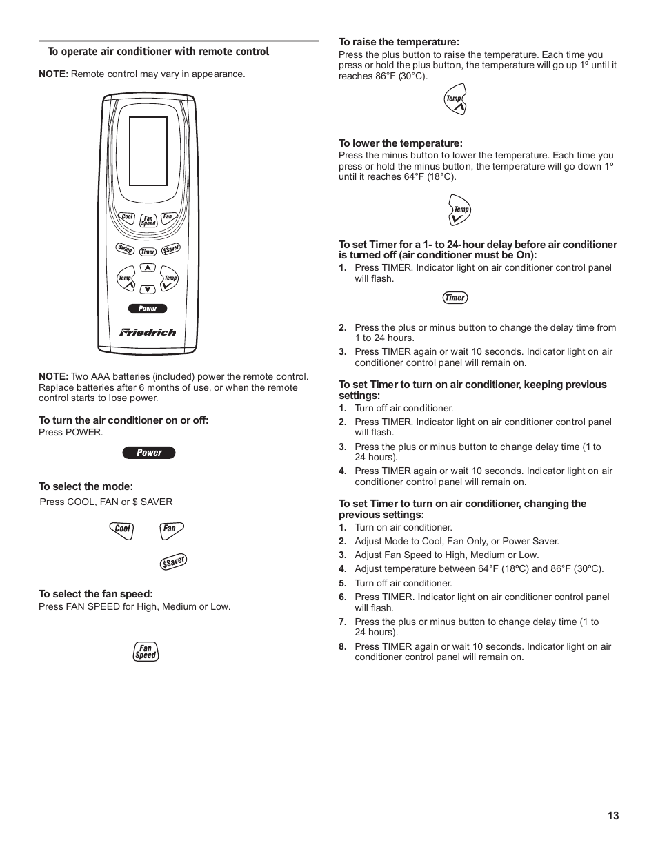 Friedrich CP18C30 User Manual | Page 13 / 16