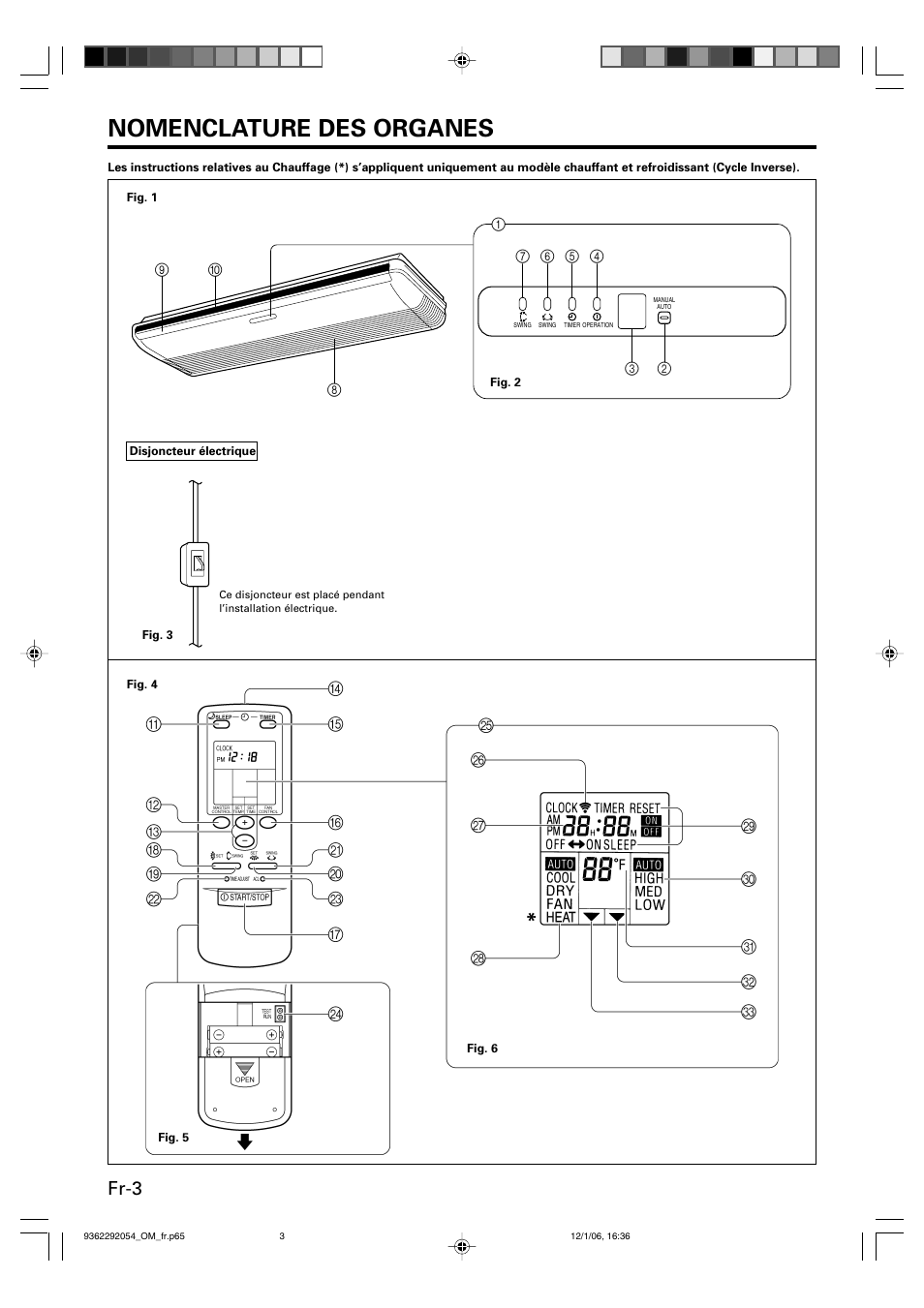 Nomenclature des organes, Fr-3 | Friedrich AIR CONDITIONER CEILING SUSPENSION TYPE P/N9362292054 User Manual | Page 20 / 52