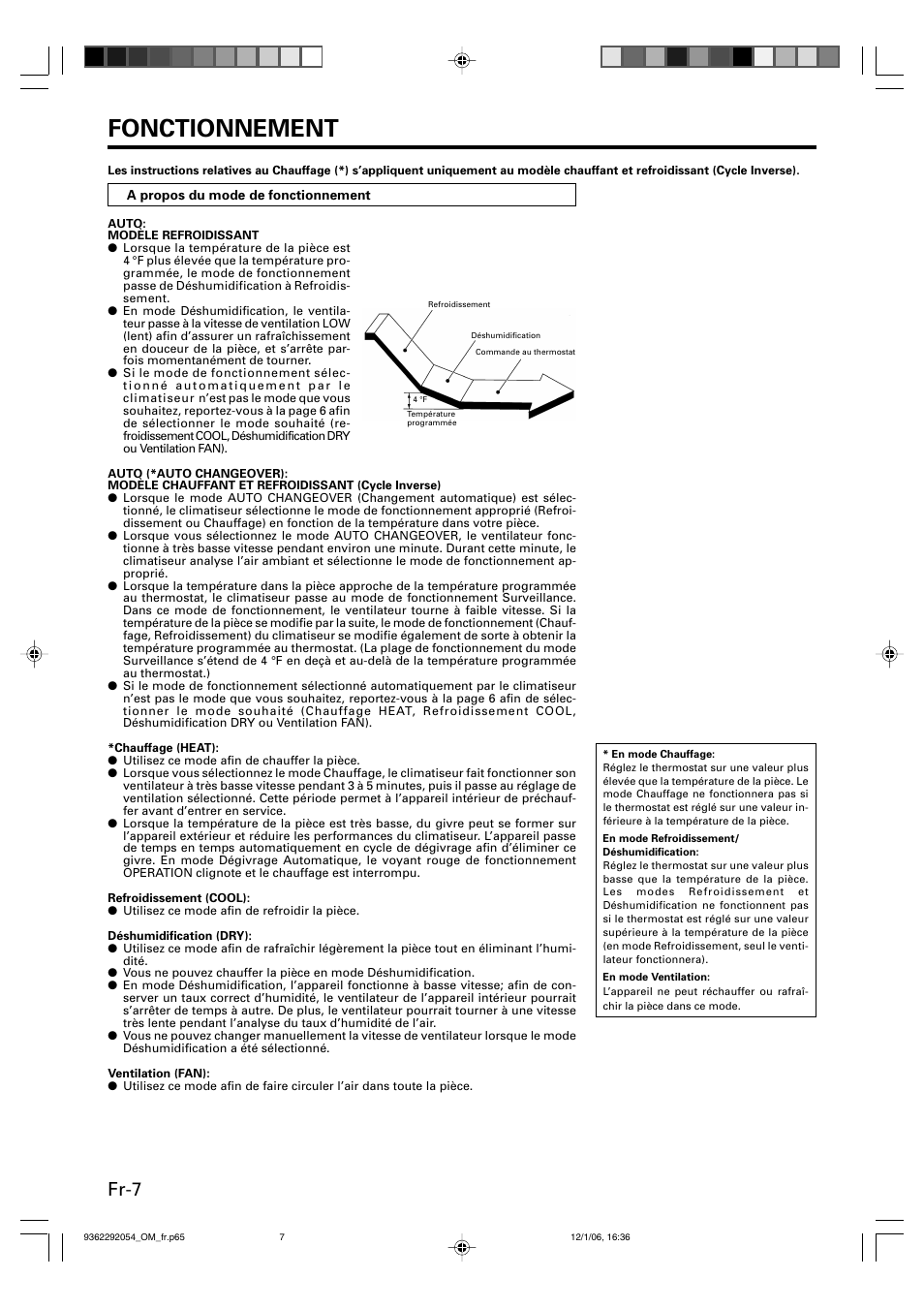 Fonctionnement, Fr-7 | Friedrich AIR CONDITIONER CEILING SUSPENSION TYPE P/N9362292054 User Manual | Page 24 / 52