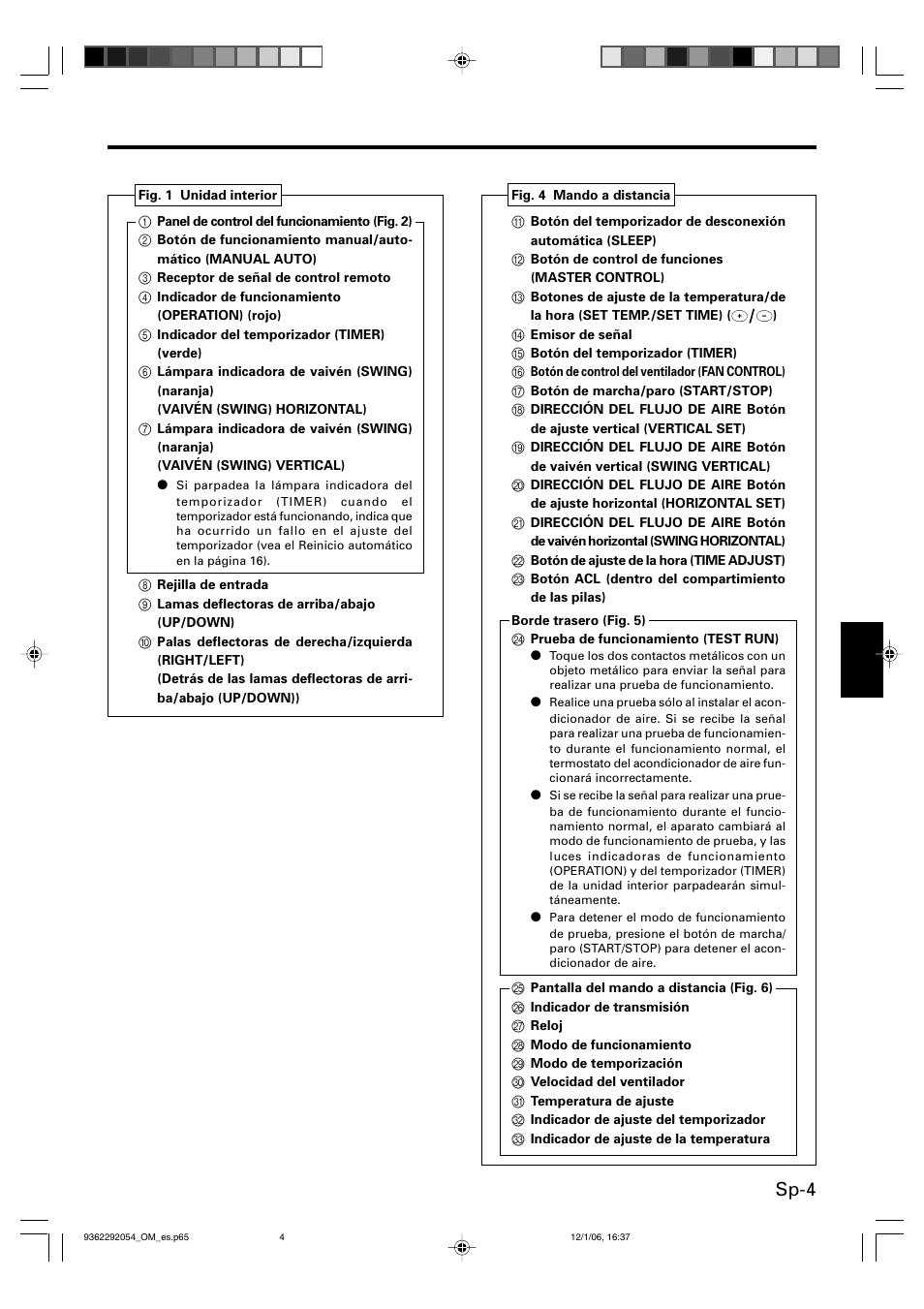 Sp-4 | Friedrich AIR CONDITIONER CEILING SUSPENSION TYPE P/N9362292054 User Manual | Page 37 / 52