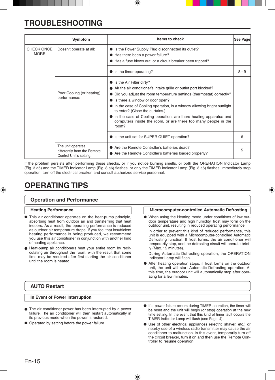 Troubleshooting, Operating tips, En-15 | Friedrich 9315345288 User Manual | Page 16 / 52