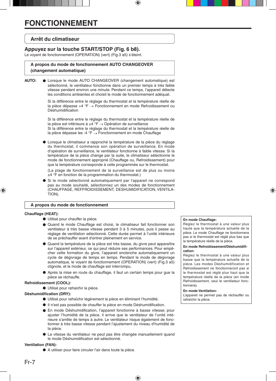 Fonctionnement, Fr-7 | Friedrich 9315345288 User Manual | Page 24 / 52