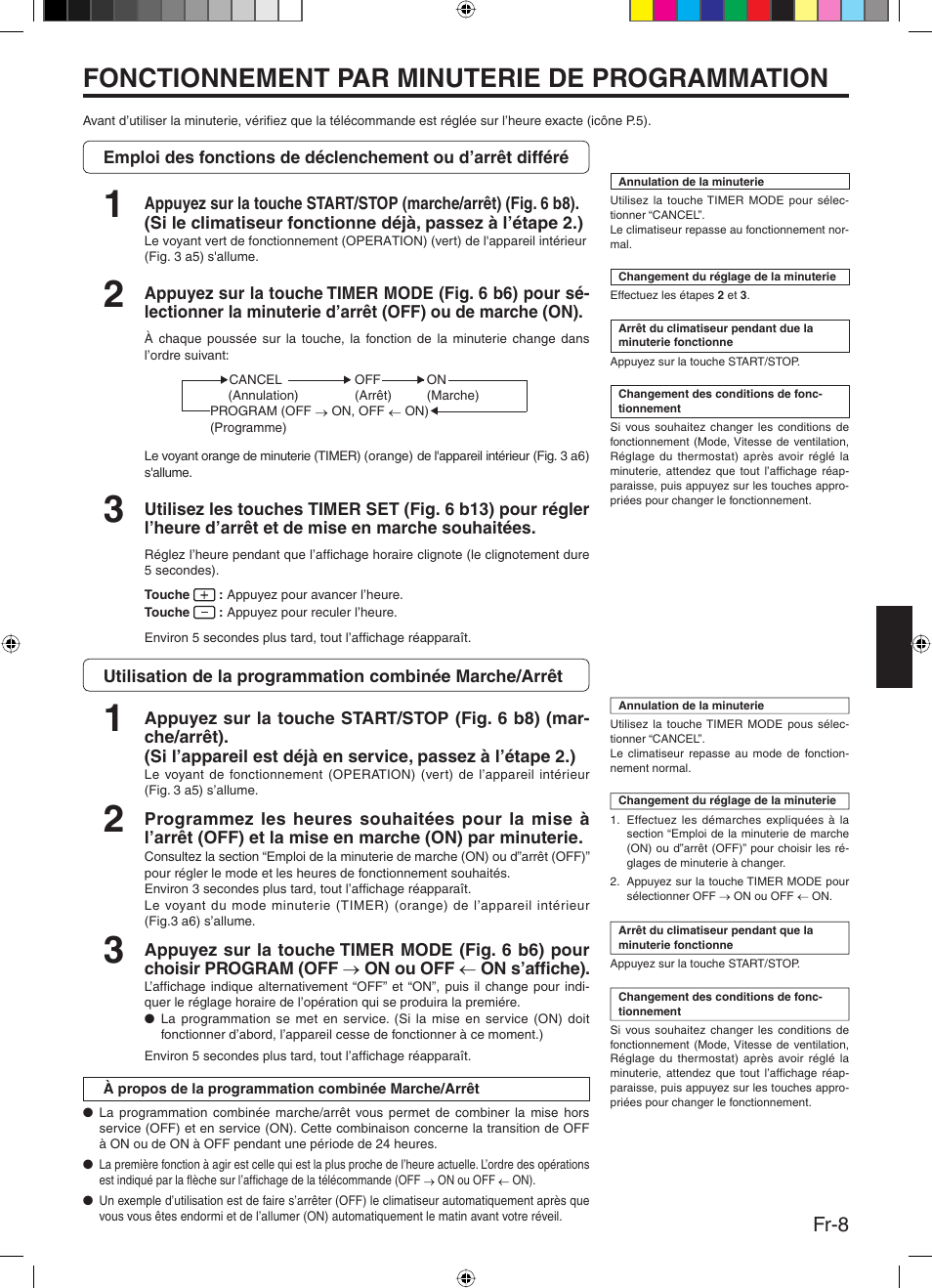 Fonctionnement par minuterie de programmation, Fr-8 | Friedrich 9315345288 User Manual | Page 25 / 52