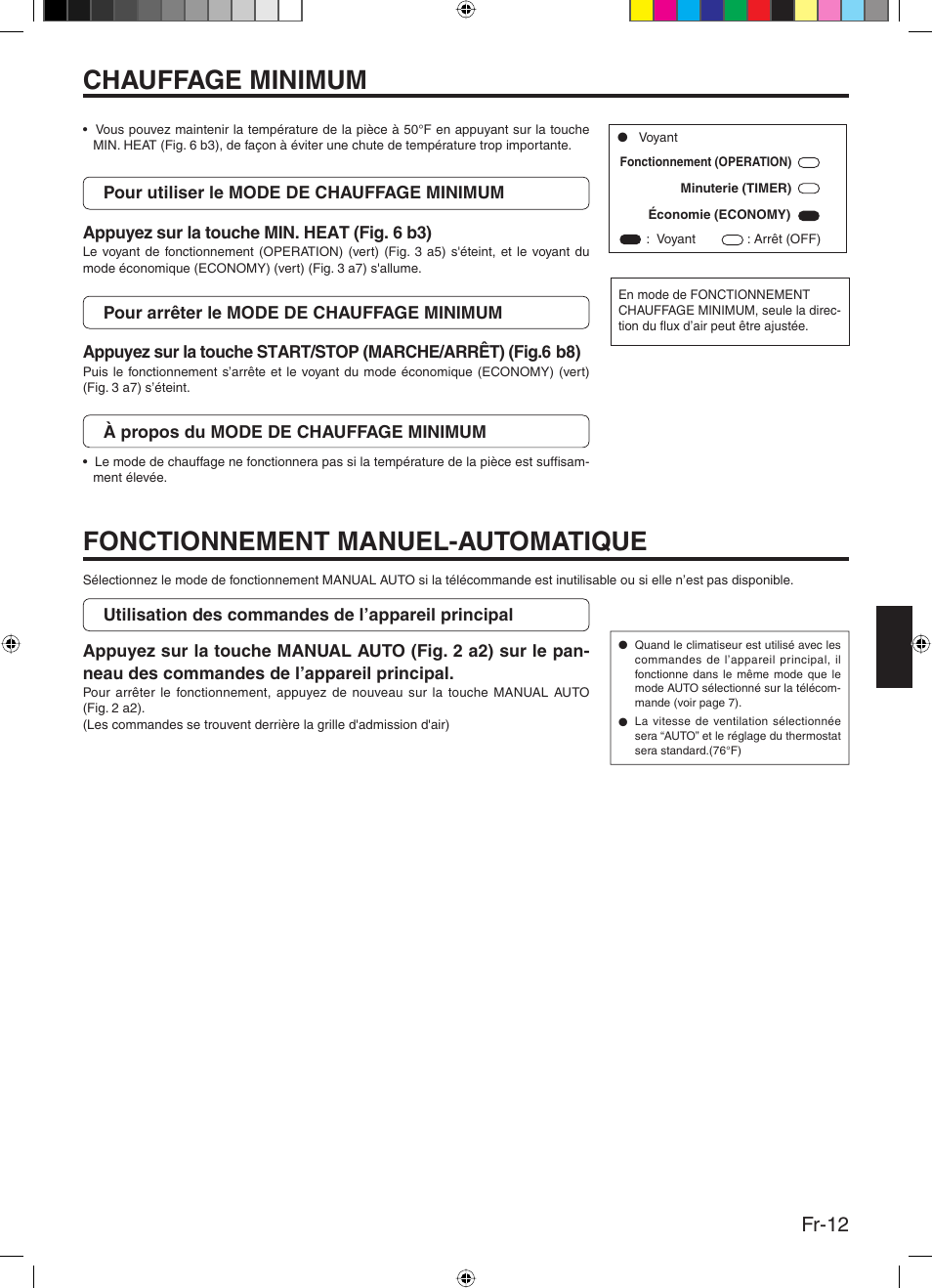 Fonctionnement manuel-automatique, Chauffage minimum, Fr-12 | Friedrich 9315345288 User Manual | Page 29 / 52