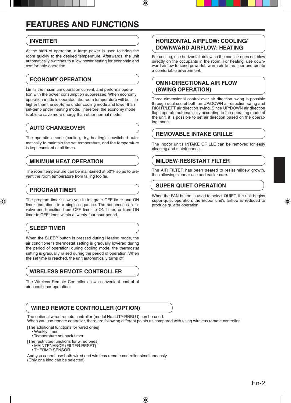 Features and functions, En-2 | Friedrich 9315345288 User Manual | Page 3 / 52