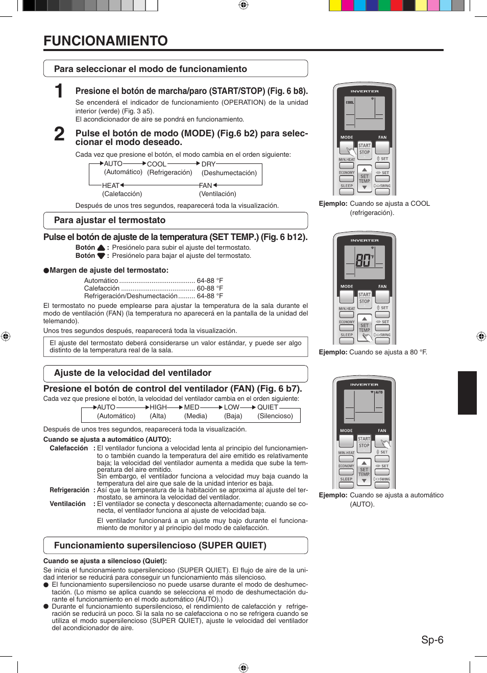 Funcionamiento, Sp-6 | Friedrich 9315345288 User Manual | Page 39 / 52