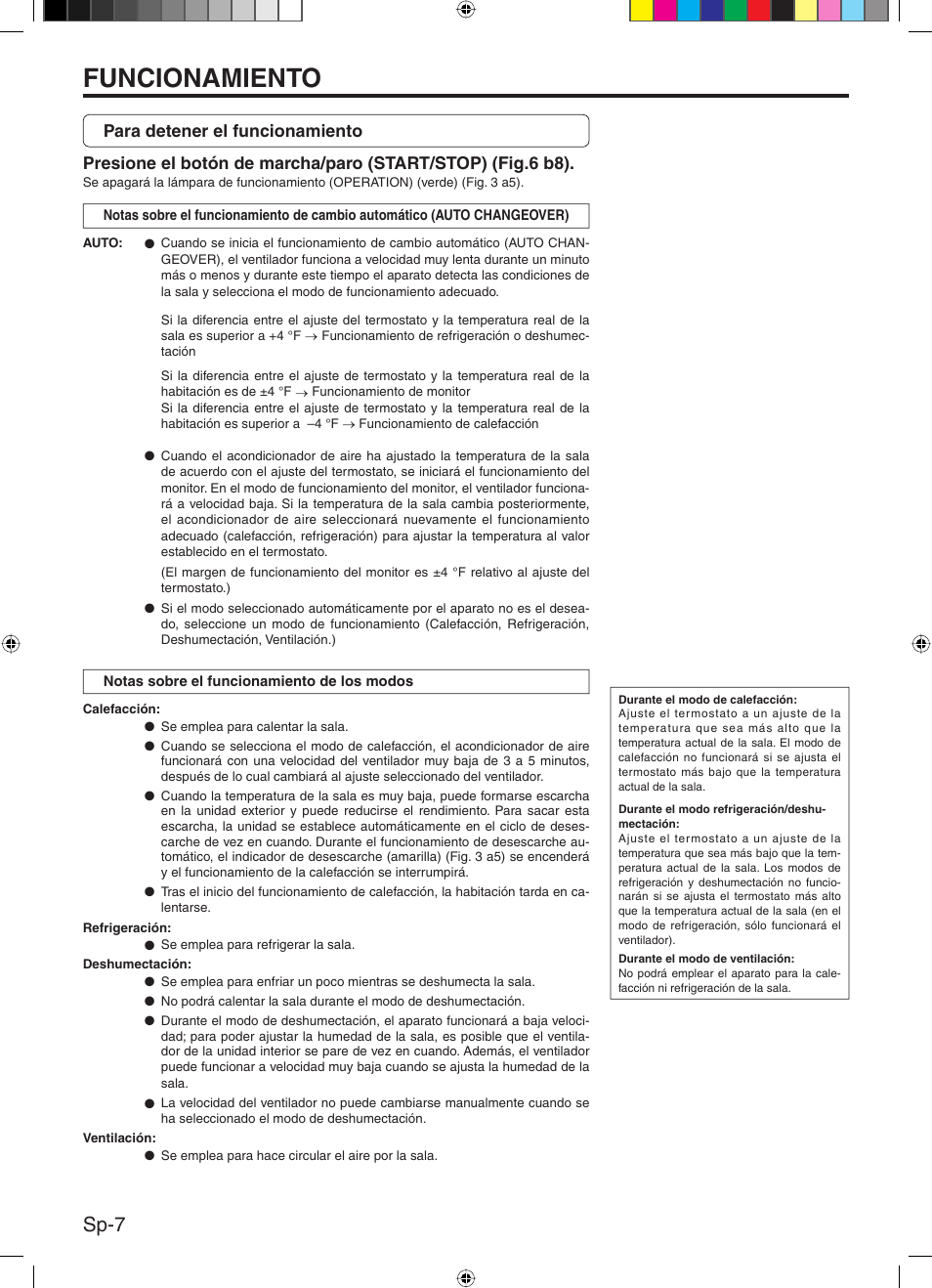 Funcionamiento, Sp-7 | Friedrich 9315345288 User Manual | Page 40 / 52