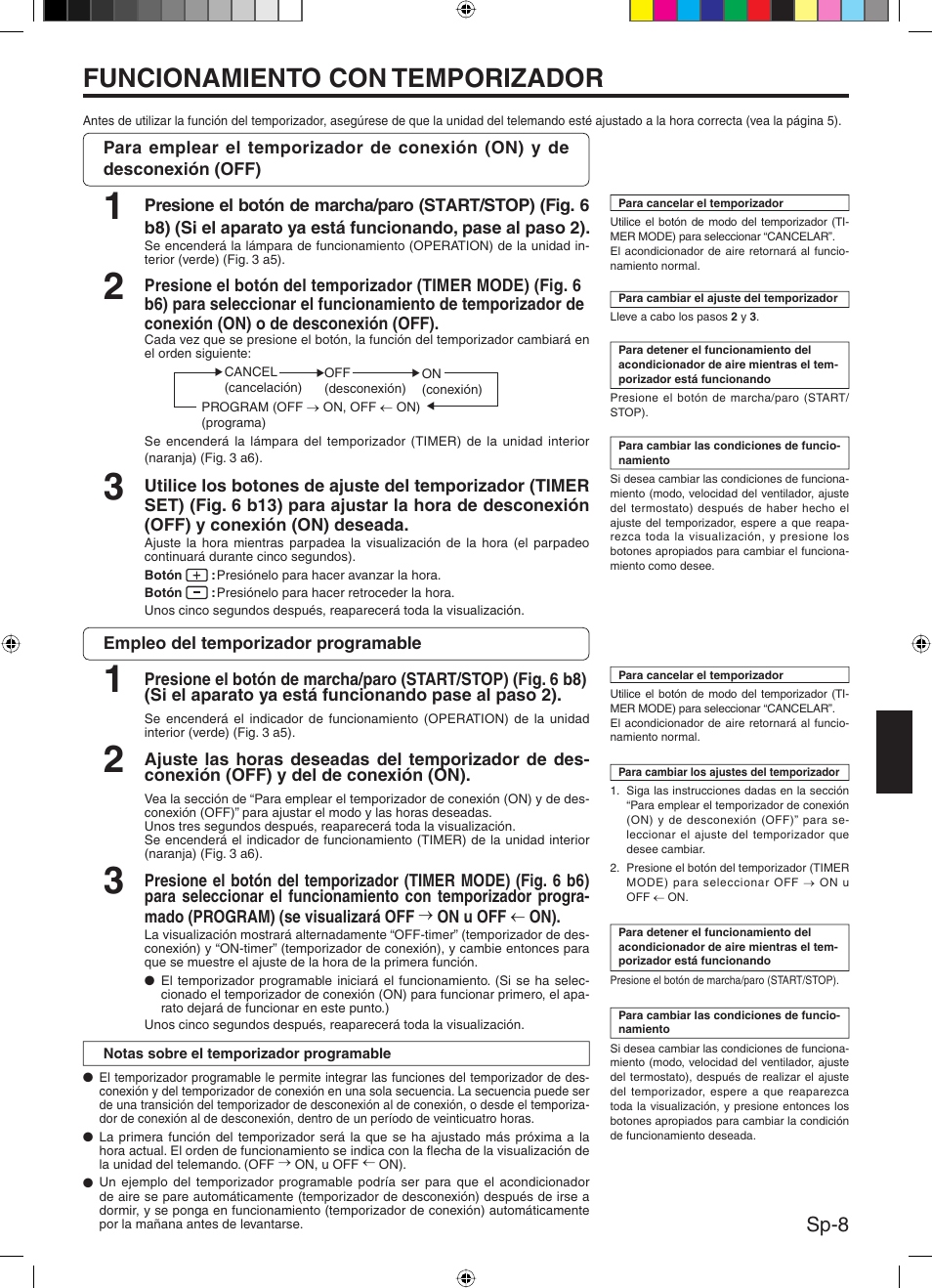 Funcionamiento con temporizador, Sp-8 | Friedrich 9315345288 User Manual | Page 41 / 52