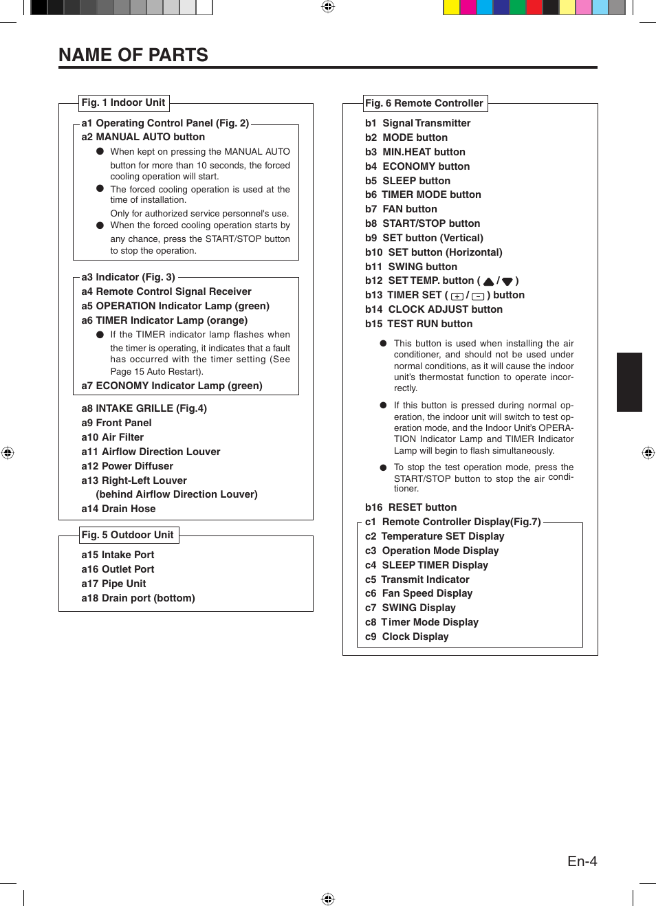 Name of parts, En-4 | Friedrich 9315345288 User Manual | Page 5 / 52