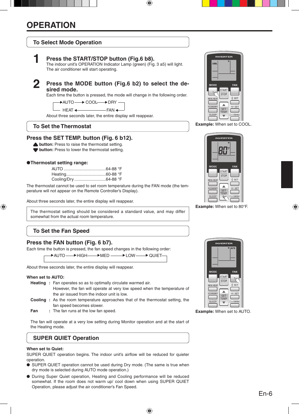 Operation, En-6 | Friedrich 9315345288 User Manual | Page 7 / 52