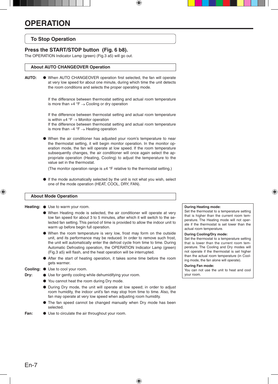 Operation, En-7 | Friedrich 9315345288 User Manual | Page 8 / 52