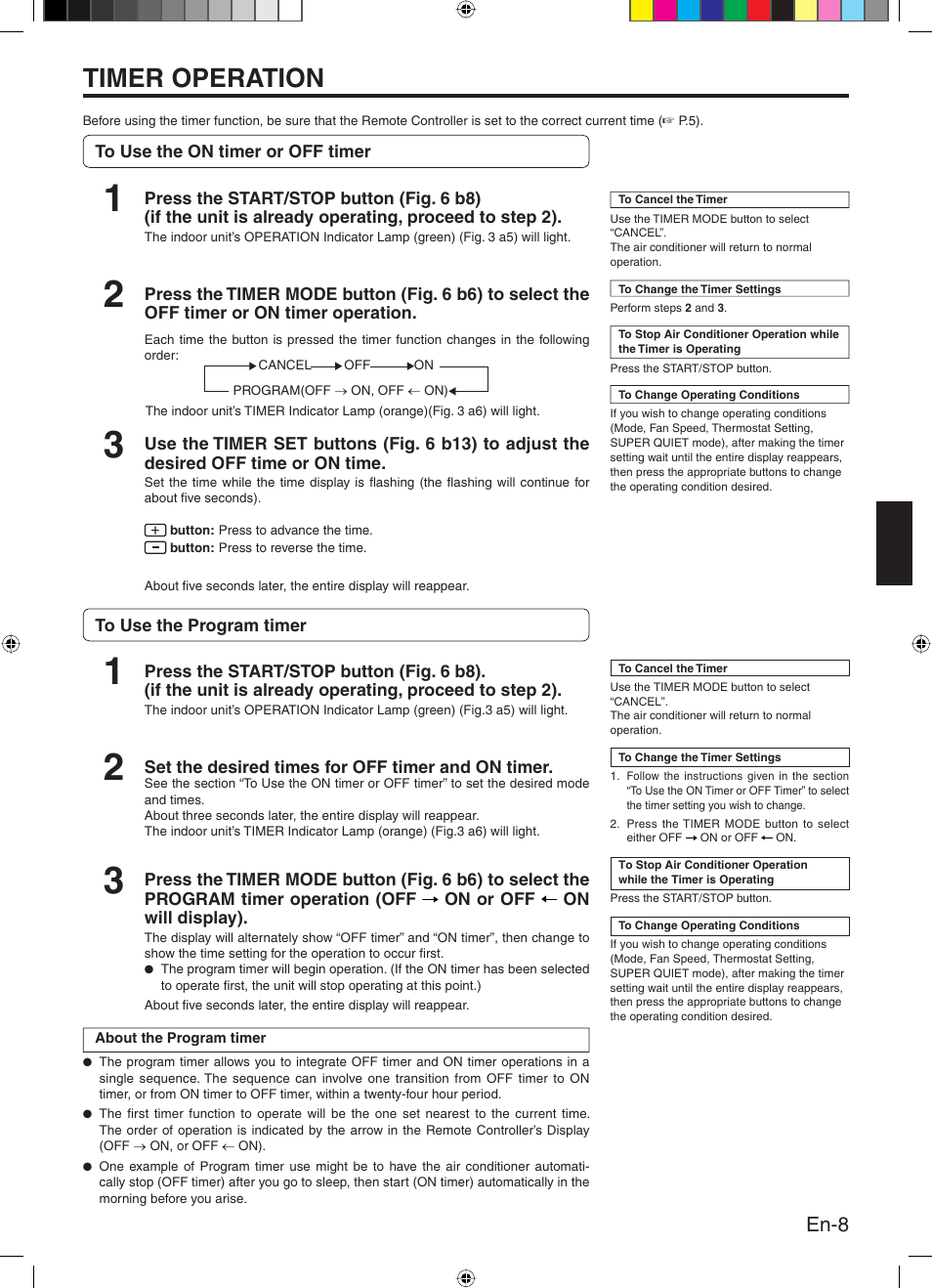 Timer operation, En-8 | Friedrich 9315345288 User Manual | Page 9 / 52