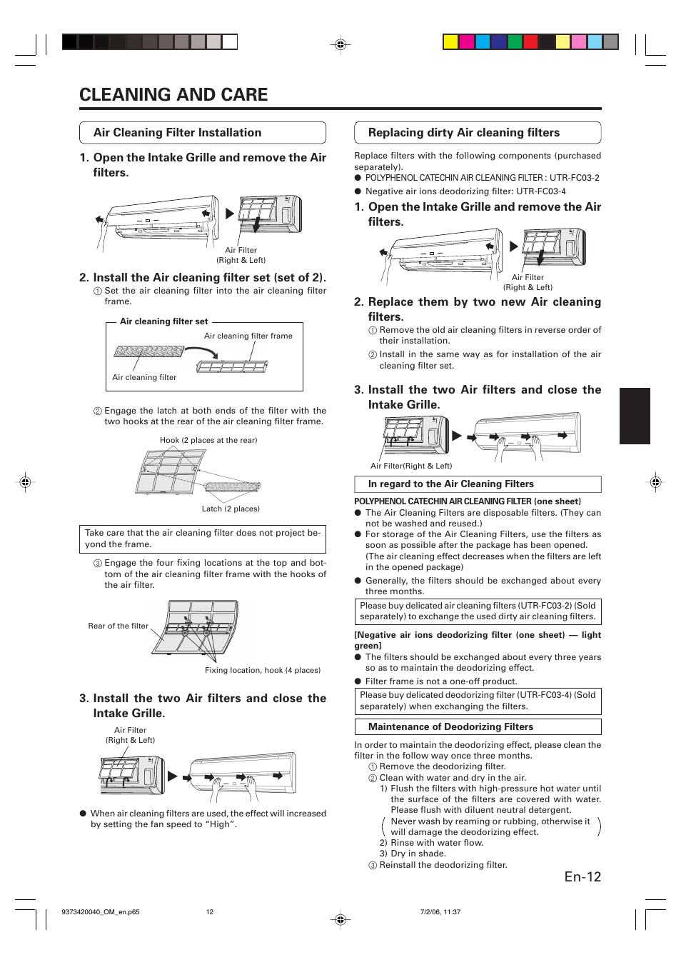 Cleaning and care, En-12 | Friedrich MW12Y3FM User Manual | Page 15 / 19