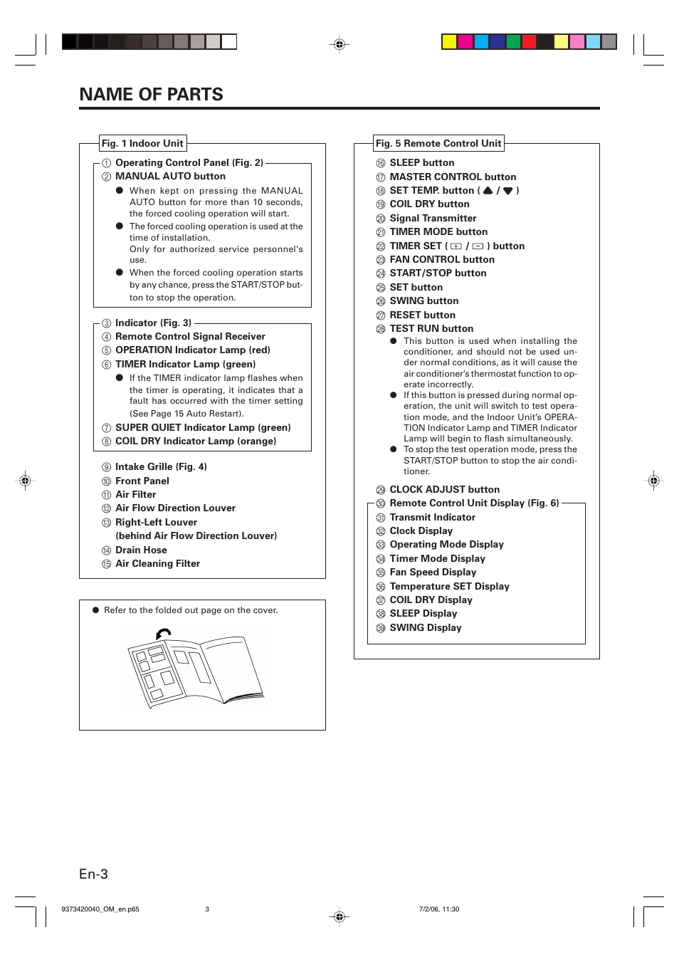 Name of parts, En-3 | Friedrich MW12Y3FM User Manual | Page 6 / 19