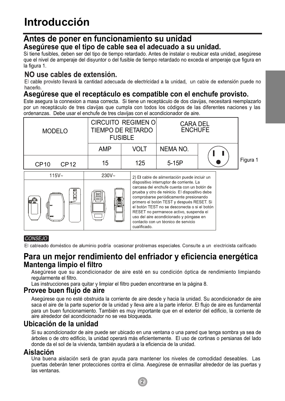 Introducción, Antes de poner en funcionamiento su unidad, Mantenga limpio el filtro | Provee buen flujo de aire, Ubicación de la unidad, Aislación, Español | Friedrich CP10 User Manual | Page 43 / 61