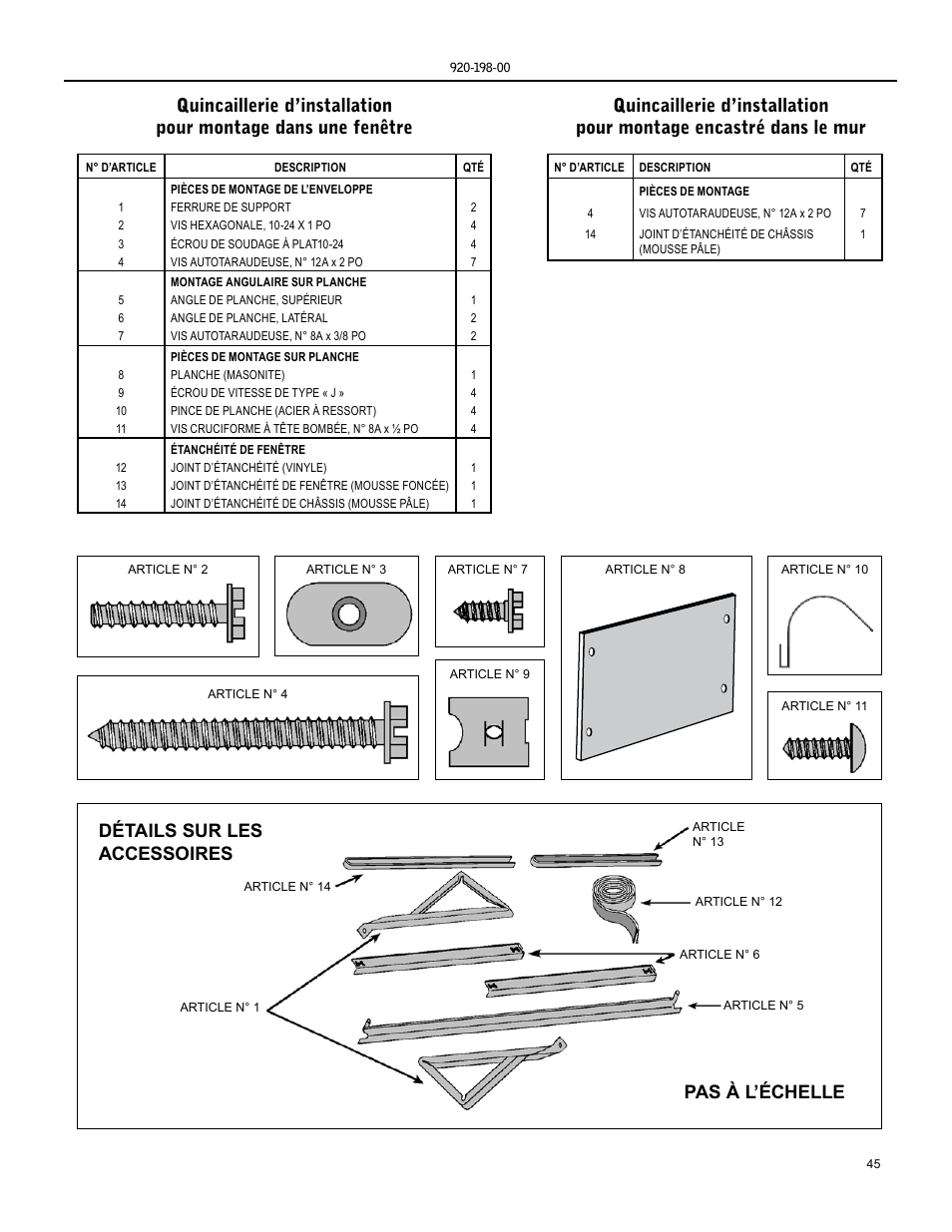 Pas à l’échelle détails sur les accessoires | Friedrich KM24 User Manual | Page 45 / 56