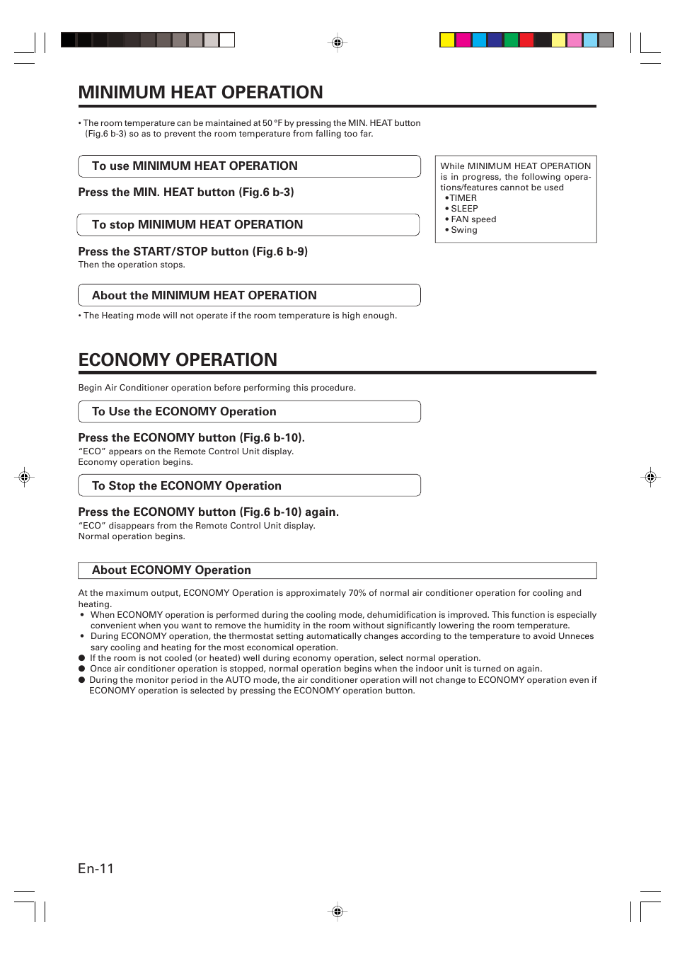 Minimum heat operation, Economy operation, En-11 | Friedrich MW12Y3H User Manual | Page 12 / 18