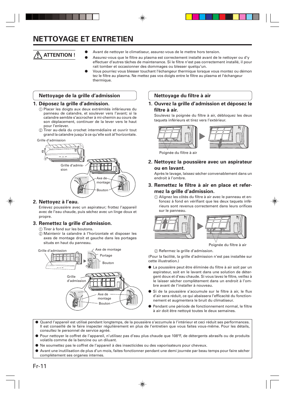 Nettoyage et entretien, Fr-11 | Friedrich MW09Y1F User Manual | Page 26 / 46