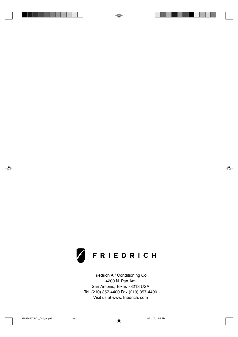 Friedrich P/N9359944072-01 User Manual | Page 20 / 20
