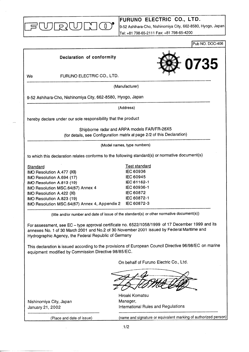 Furuno FR-2805 Series User Manual | Page 165 / 169