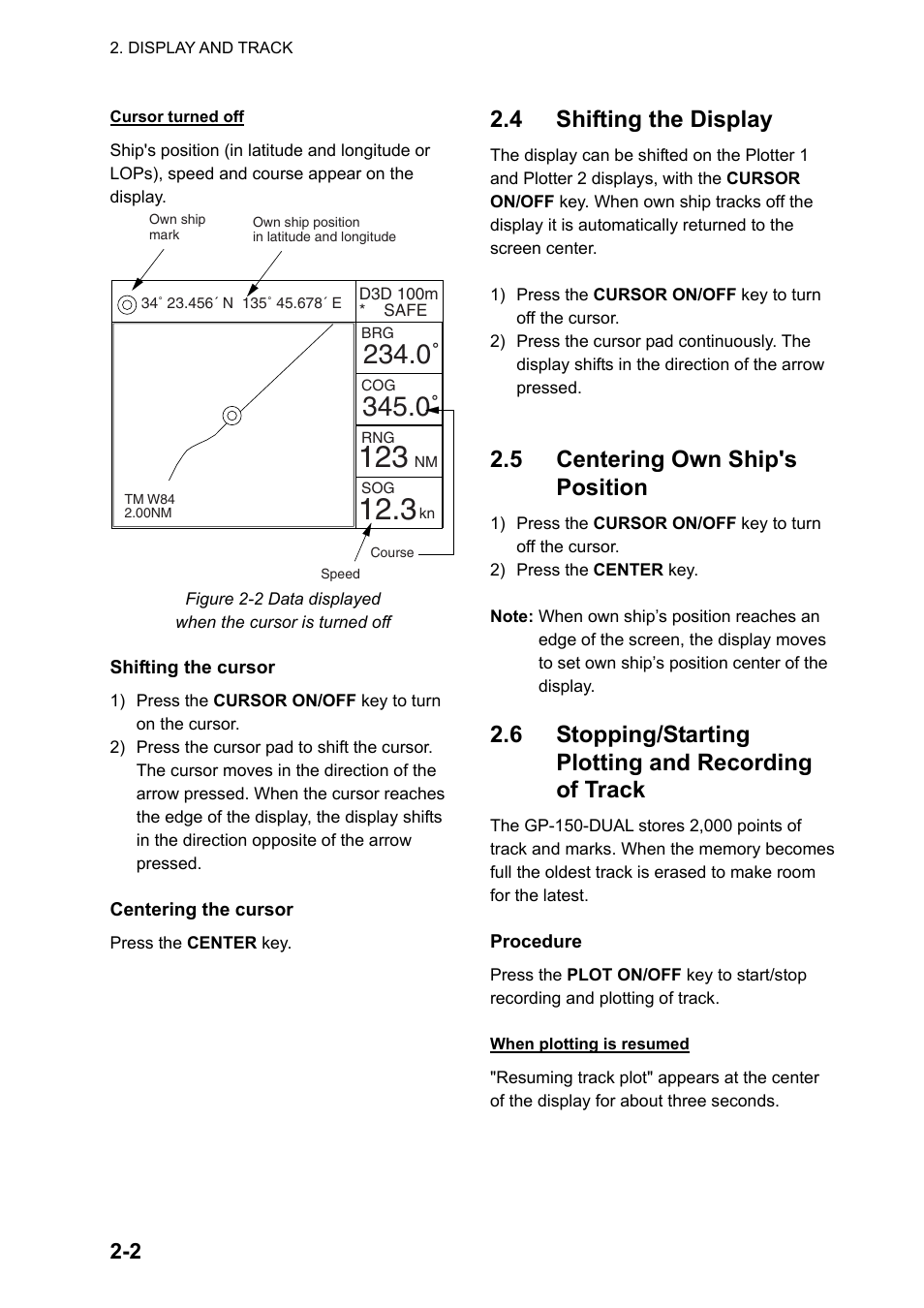 4 shifting the display, 5 centering own ship's position | Furuno DUAL GPS GP-150-DUAL User Manual | Page 20 / 130