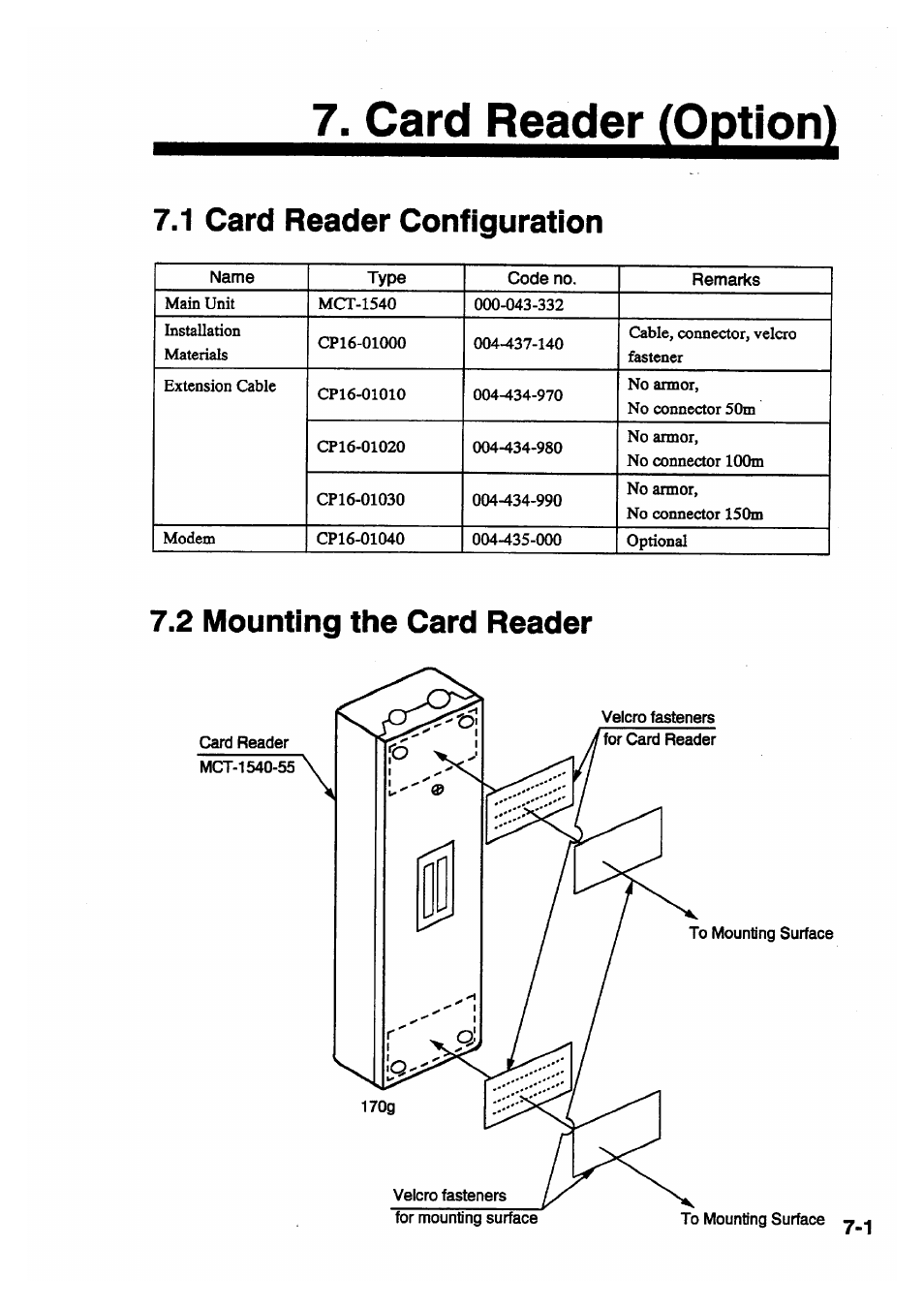 Card reader (option), 1 card reader configuration, 2 mounting the card reader | Furuno FELCOM 81B User Manual | Page 64 / 87