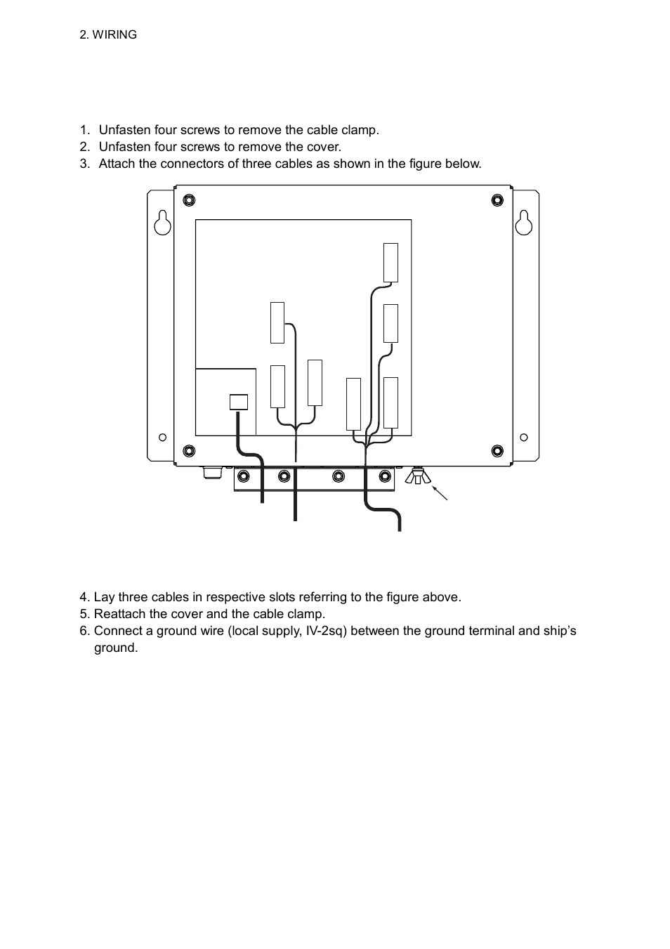 2 wiring the power supply unit, Cabling | Furuno MARINERADAR FR-8122 User Manual | Page 26 / 56