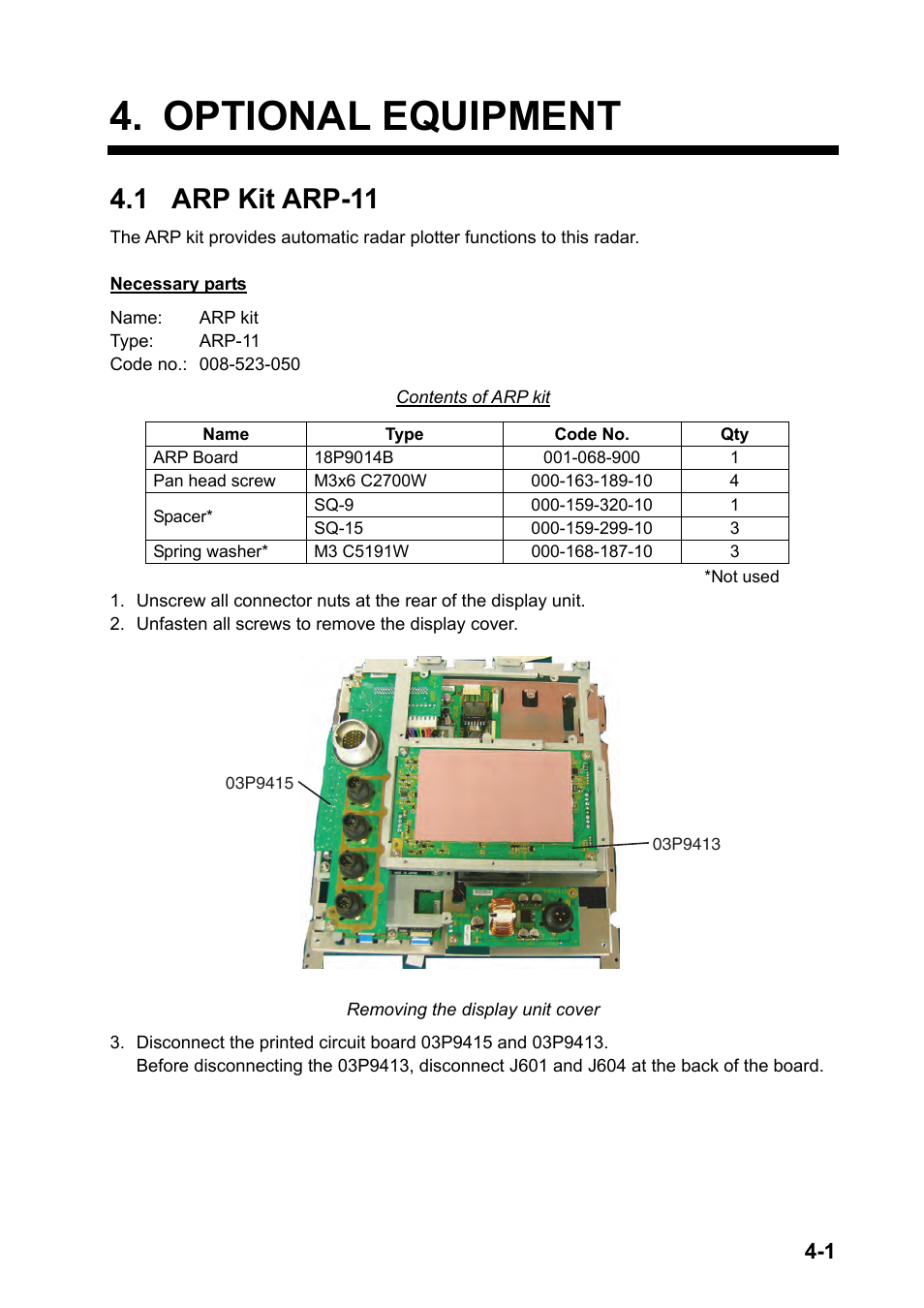 Optional equipment, 1 arp kit arp-11 | Furuno MARINERADAR FR-8122 User Manual | Page 35 / 56