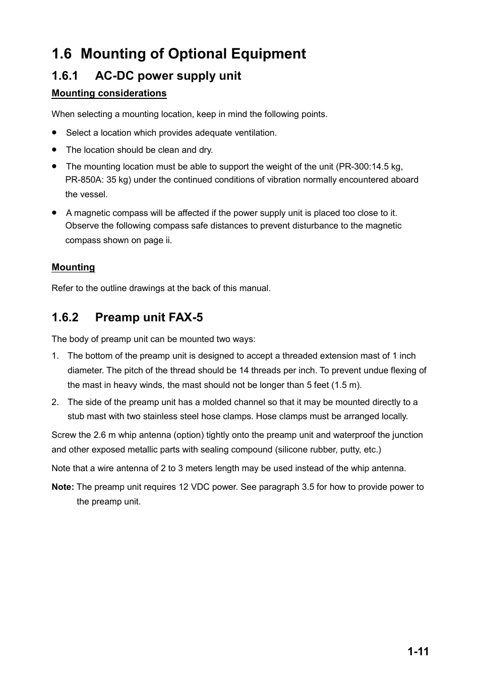 6 mounting of optional equipment, 1 ac-dc power supply unit, 2 preamp unit fax-5 | Furuno FS-2570 User Manual | Page 19 / 76