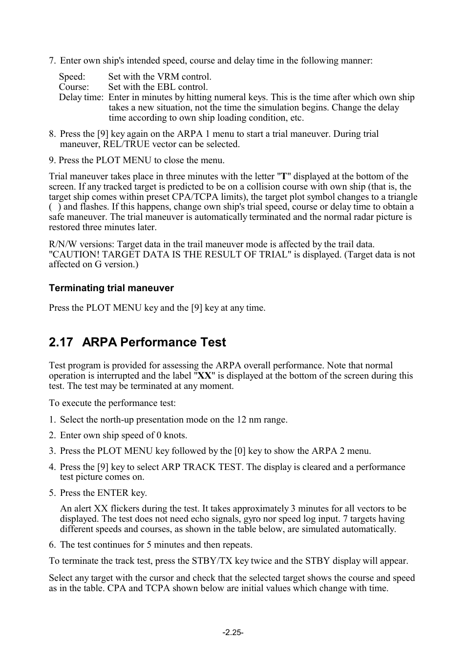 17 arpa performance test | Furuno FR-2105-B User Manual | Page 104 / 197