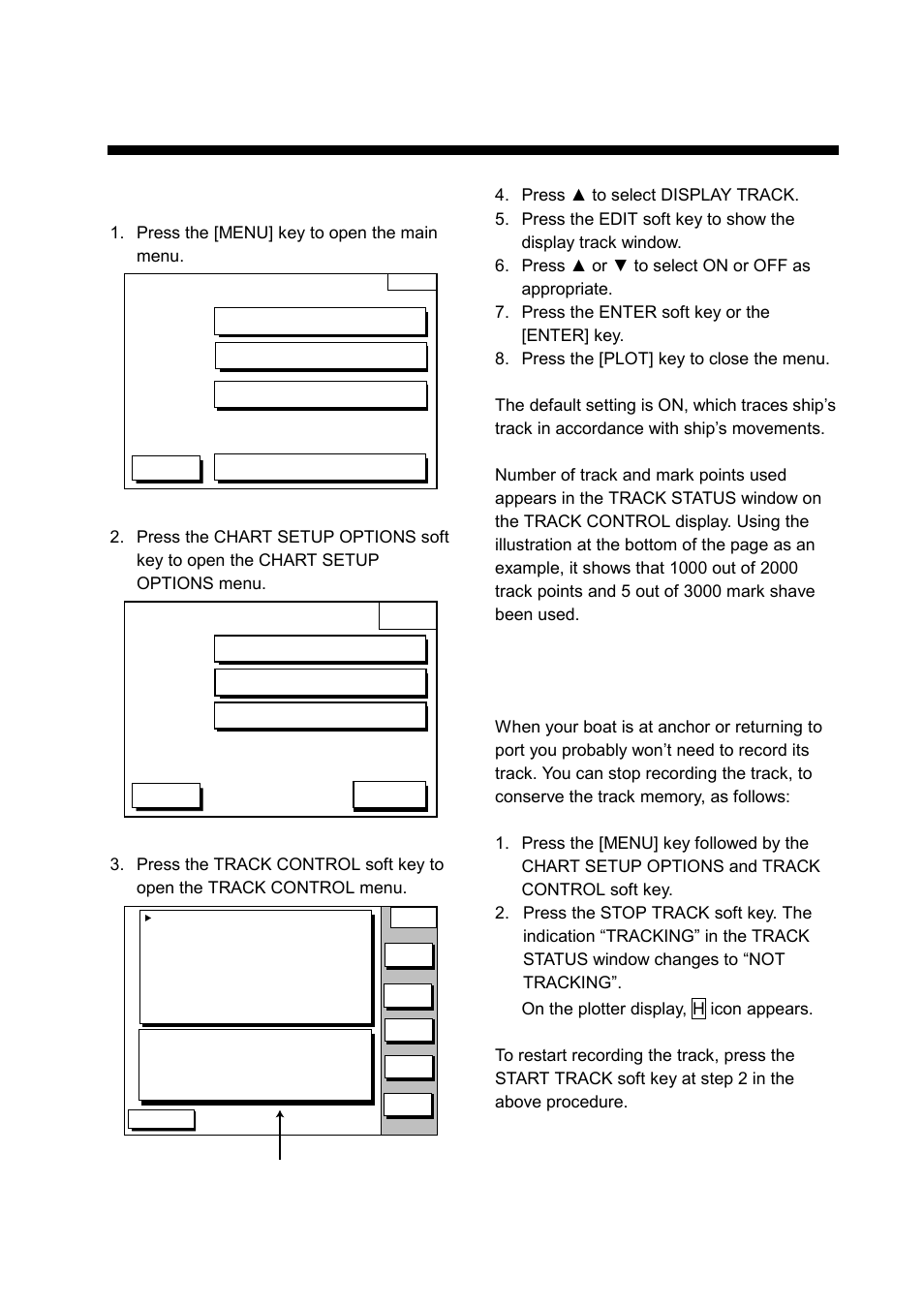 Track, 1 displaying track, 2 stopping/restarting plotting of track | Furuno GP-1850WD User Manual | Page 27 / 98