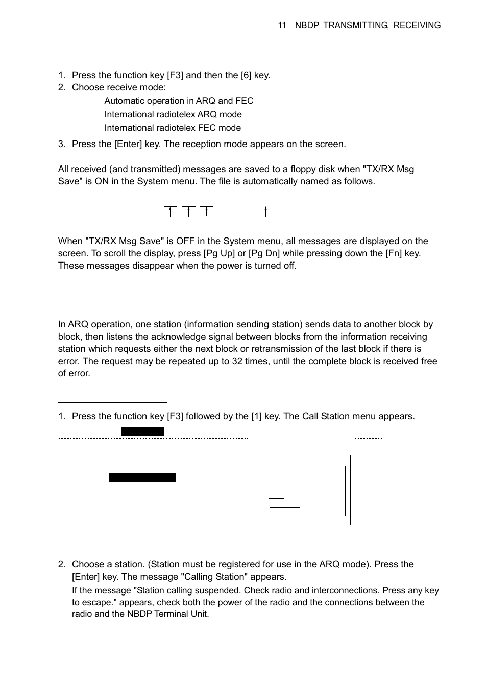 4 choosing receive mode, 5 arq mode operation | Furuno FS-1570 User Manual | Page 159 / 215