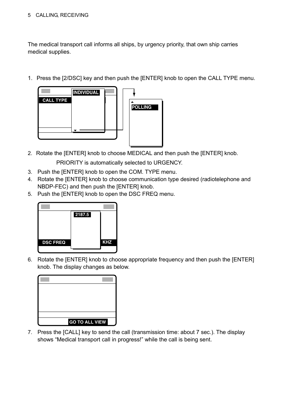 6 medical transport call, 1 sending a medical transport call | Furuno FS-1570 User Manual | Page 88 / 215